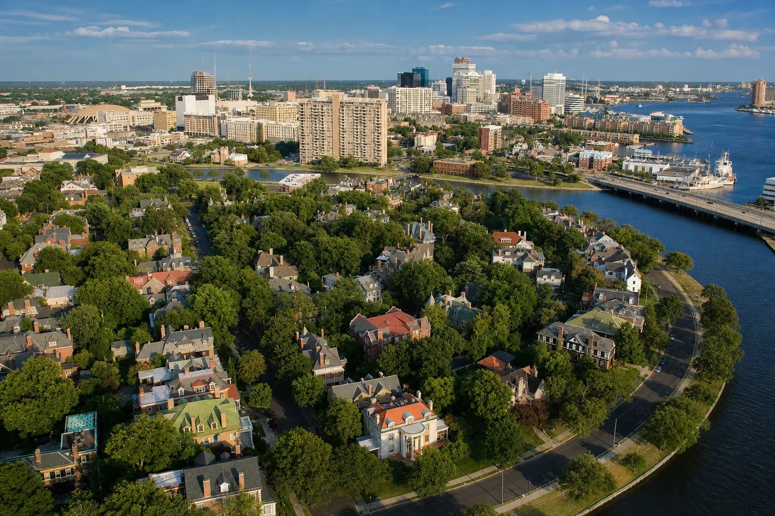 Tree-lined residential street in Ghent, Hampton Roads