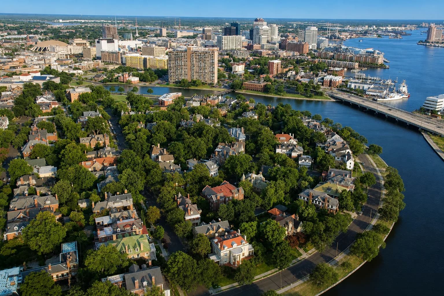 Historic tree-lined streets of Ghent, Hampton Roads