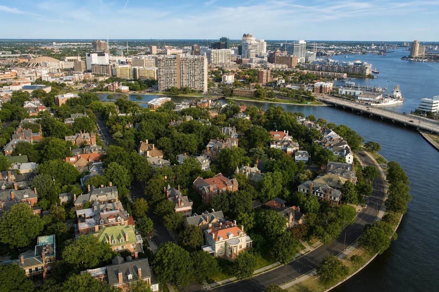 Historic district streetscape in Ghent, Hampton Roads
