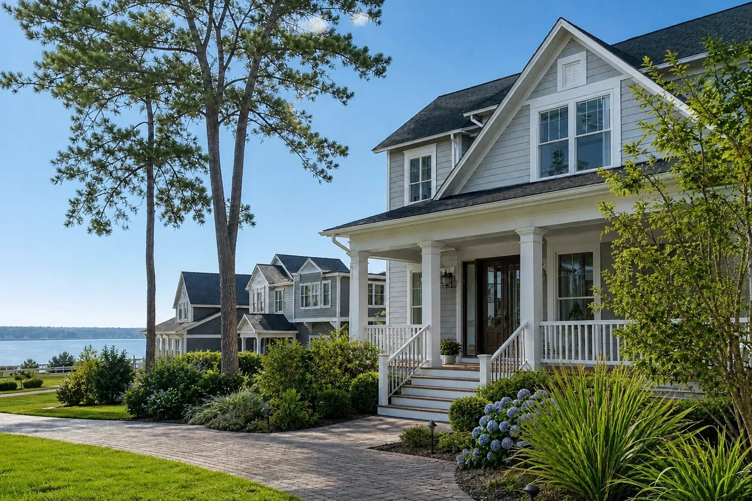 Tree-lined residential street in Great Neck, Hampton Roads