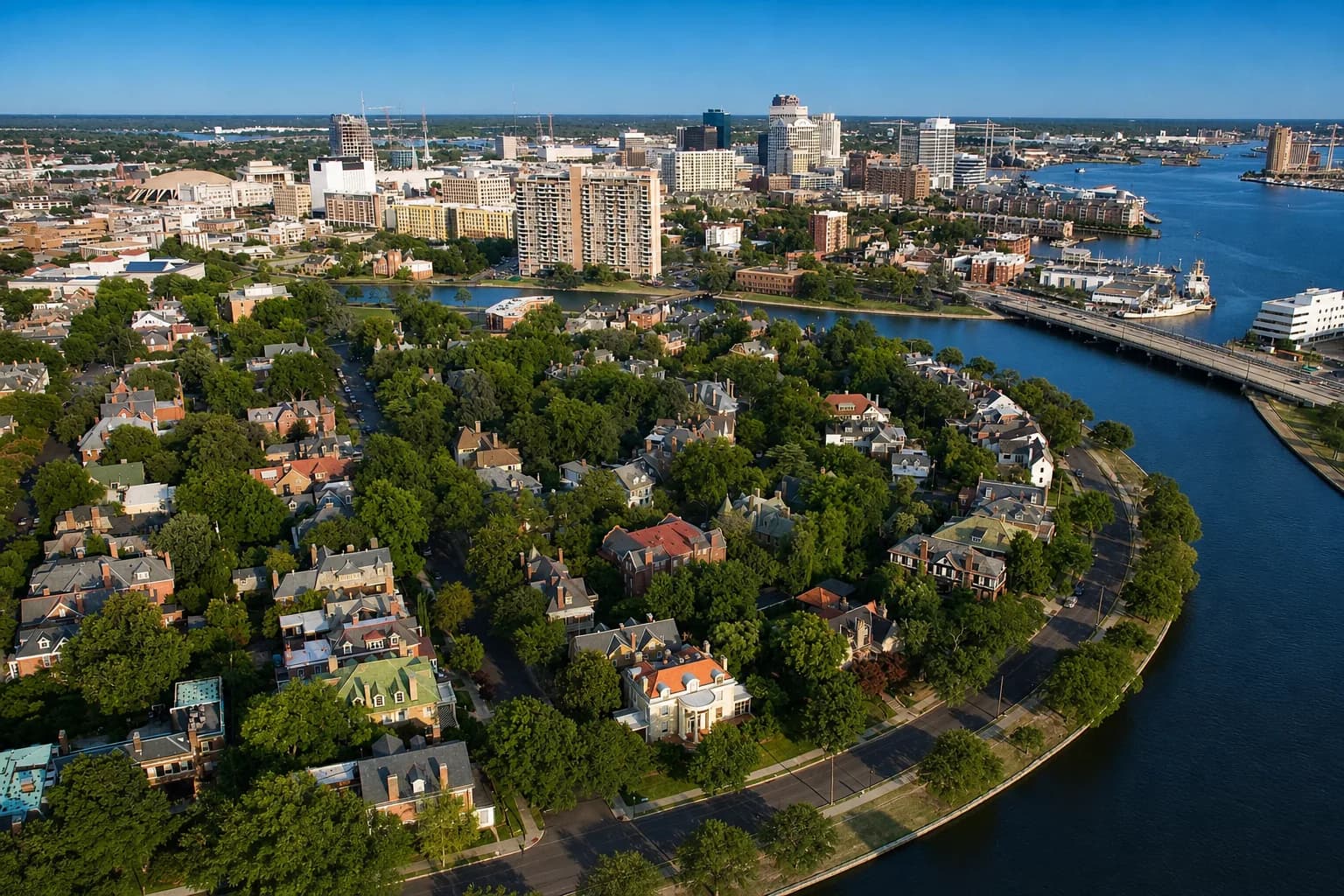 Historic tree-lined street in Ghent, Hampton Roads