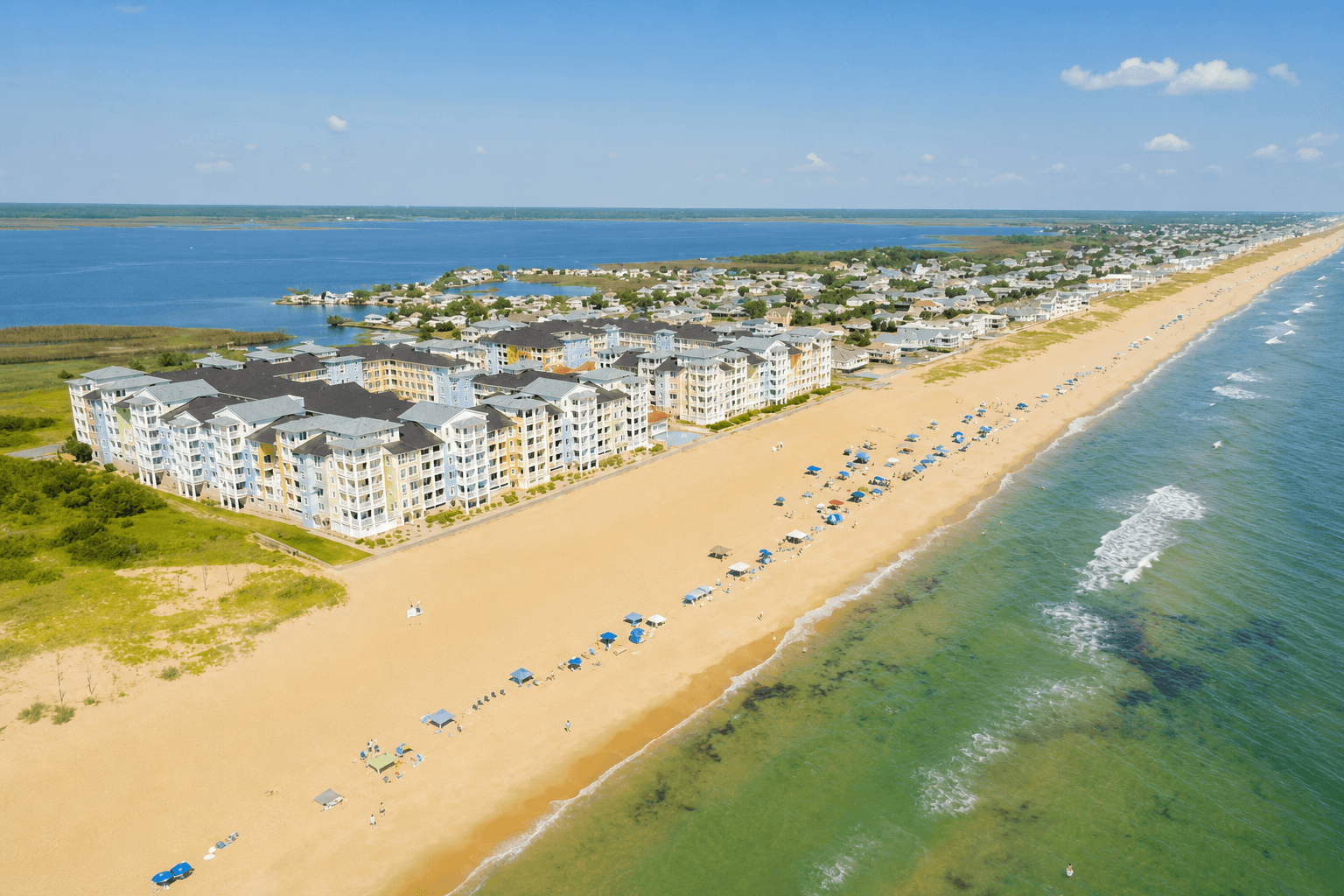 Beachfront homes along the shoreline in Sandbridge, Virginia Beach