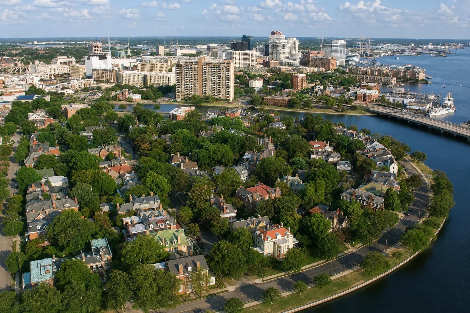 Tree-lined residential street in Ghent, Hampton Roads