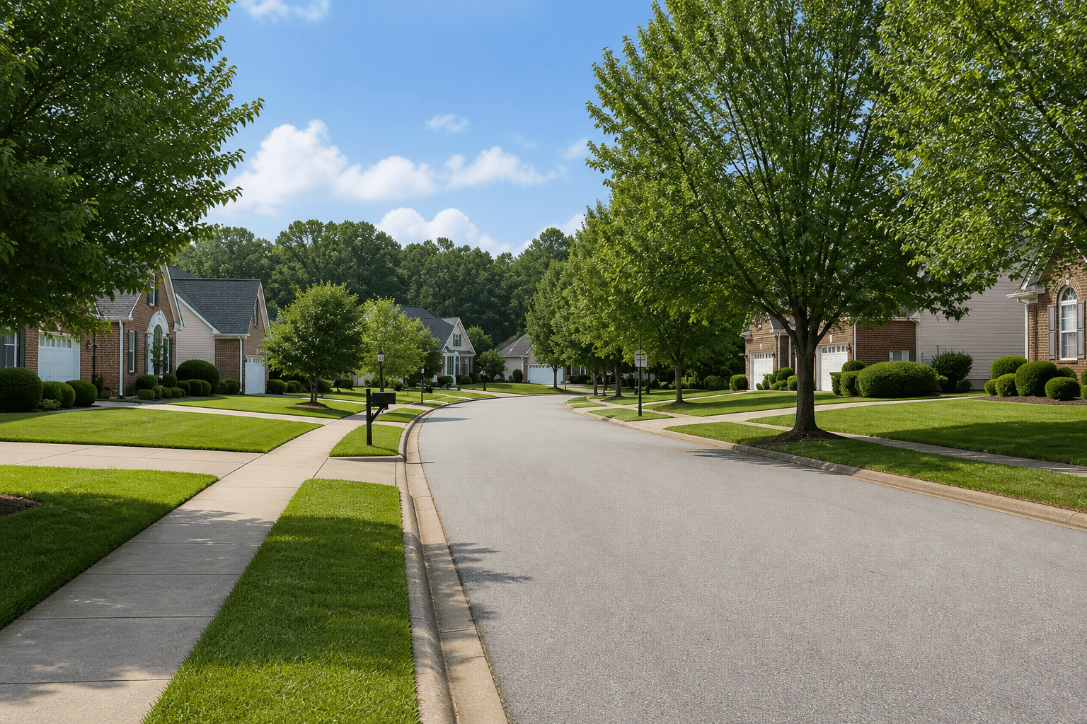 Tree-lined street in Burbage Grant, Suffolk, Virginia