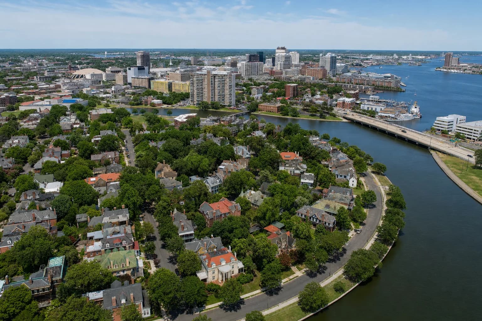 Historic district streetscape in Ghent, Hampton Roads