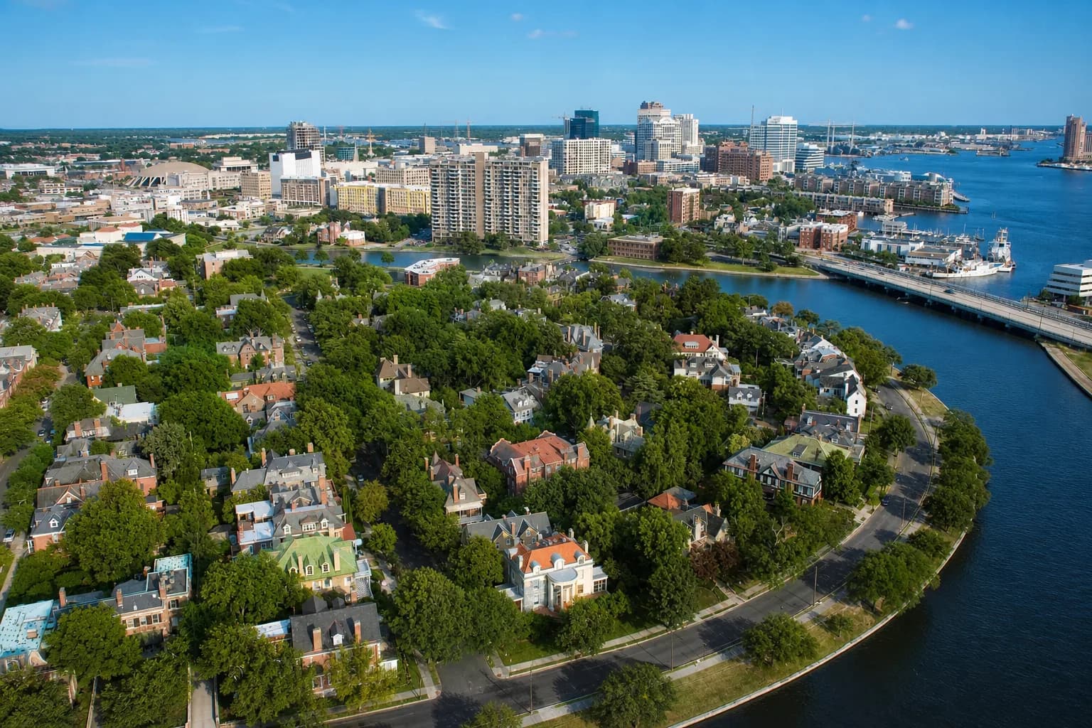 Historic tree-lined street in Ghent, Hampton Roads