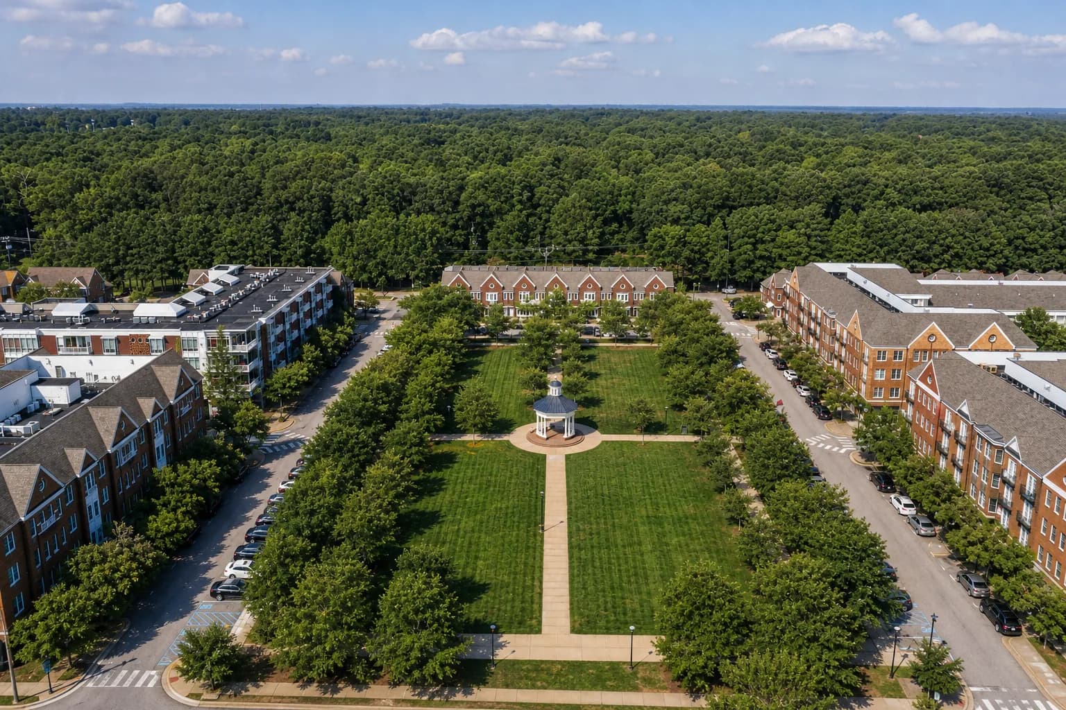Mixed-use streetscape in Port Warwick, Newport News