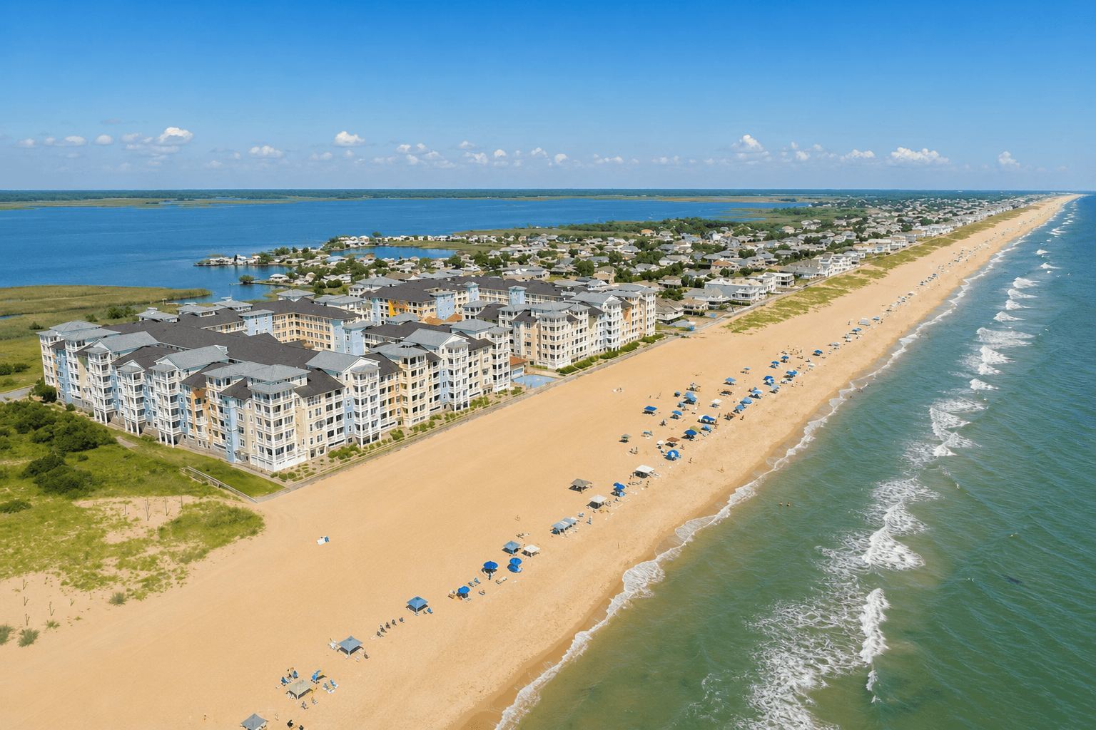 Waterfront homes and dock along Sandbridge, Virginia Beach