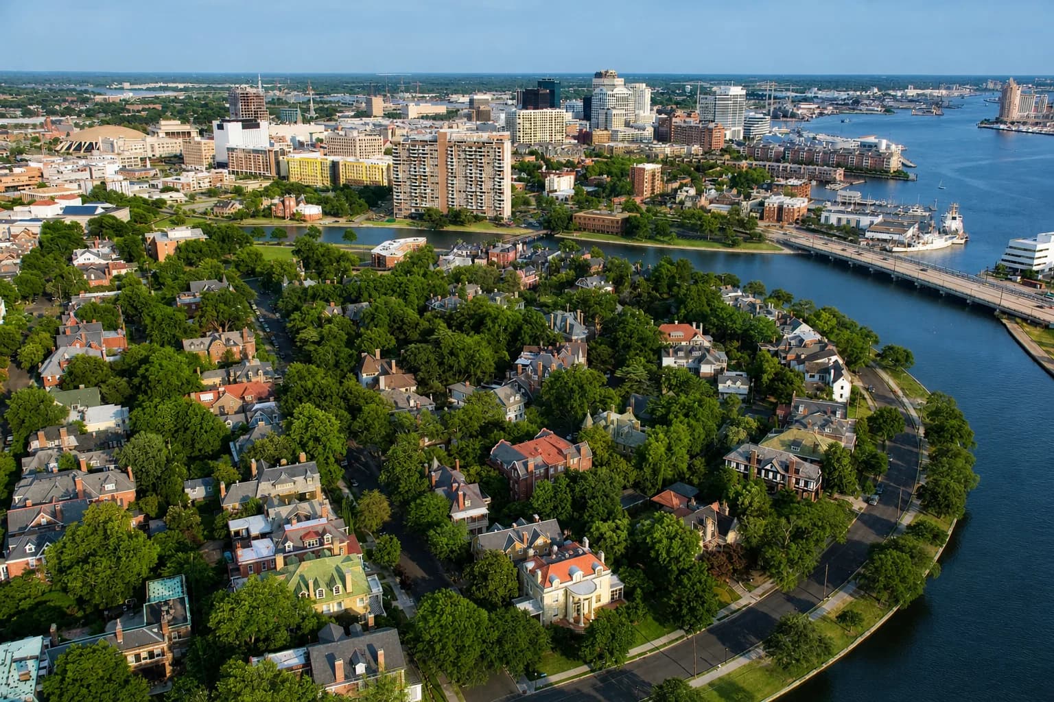 Historic tree-lined street in Ghent, Hampton Roads