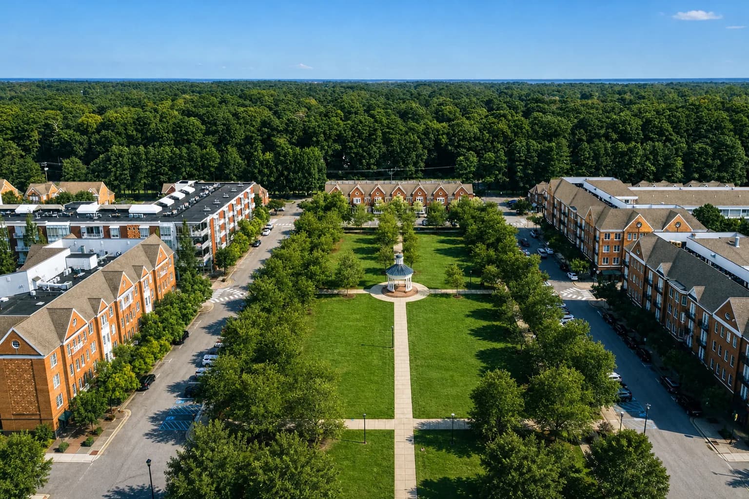 Walkable town-center streets in Port Warwick, Newport News