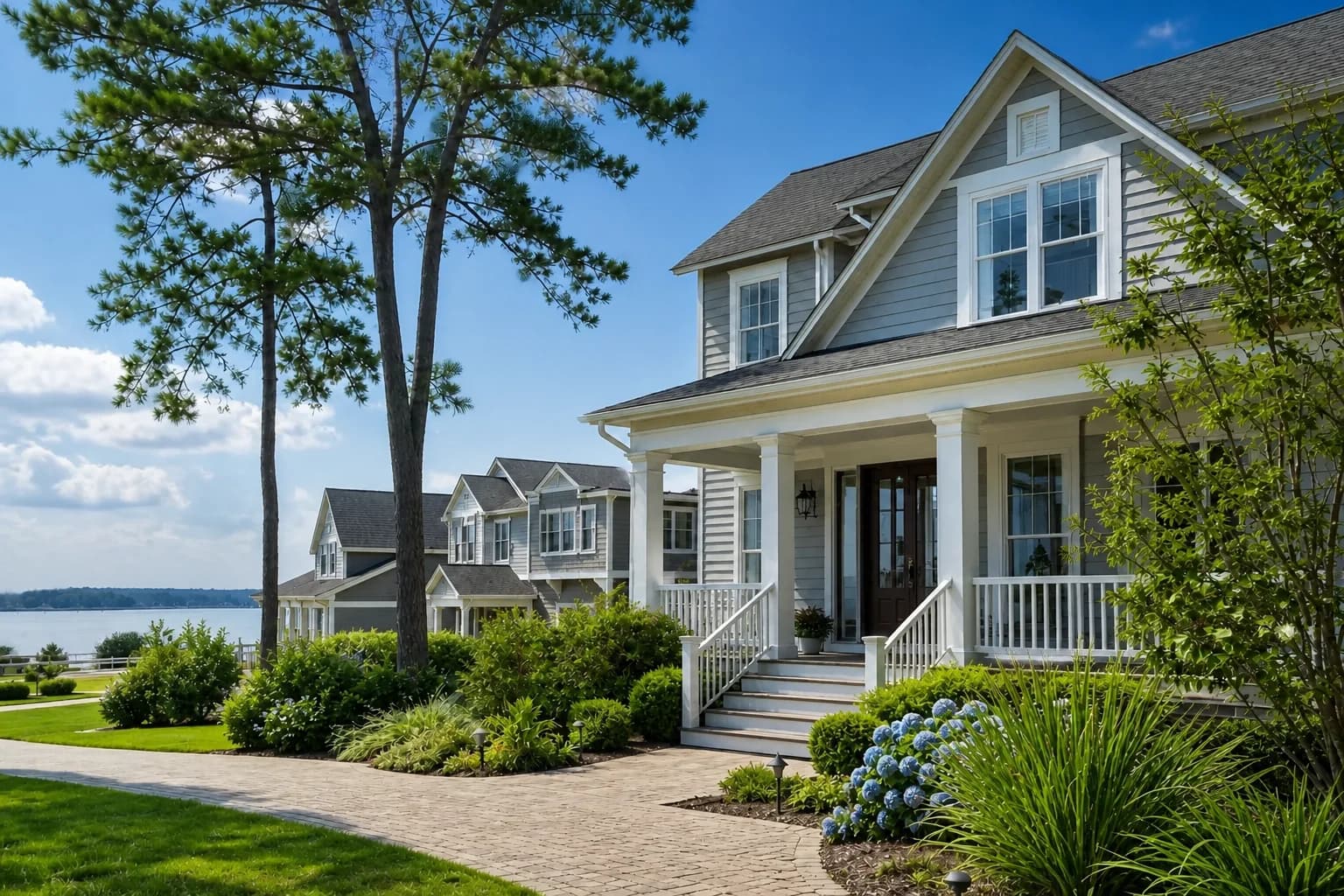 Tree-lined residential street in Great Neck, Hampton Roads