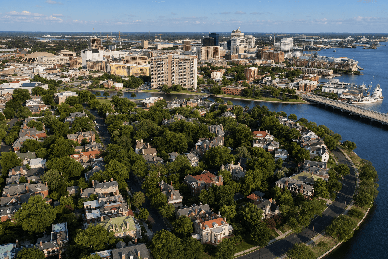 Tree-lined residential street in Ghent, Norfolk, Virginia