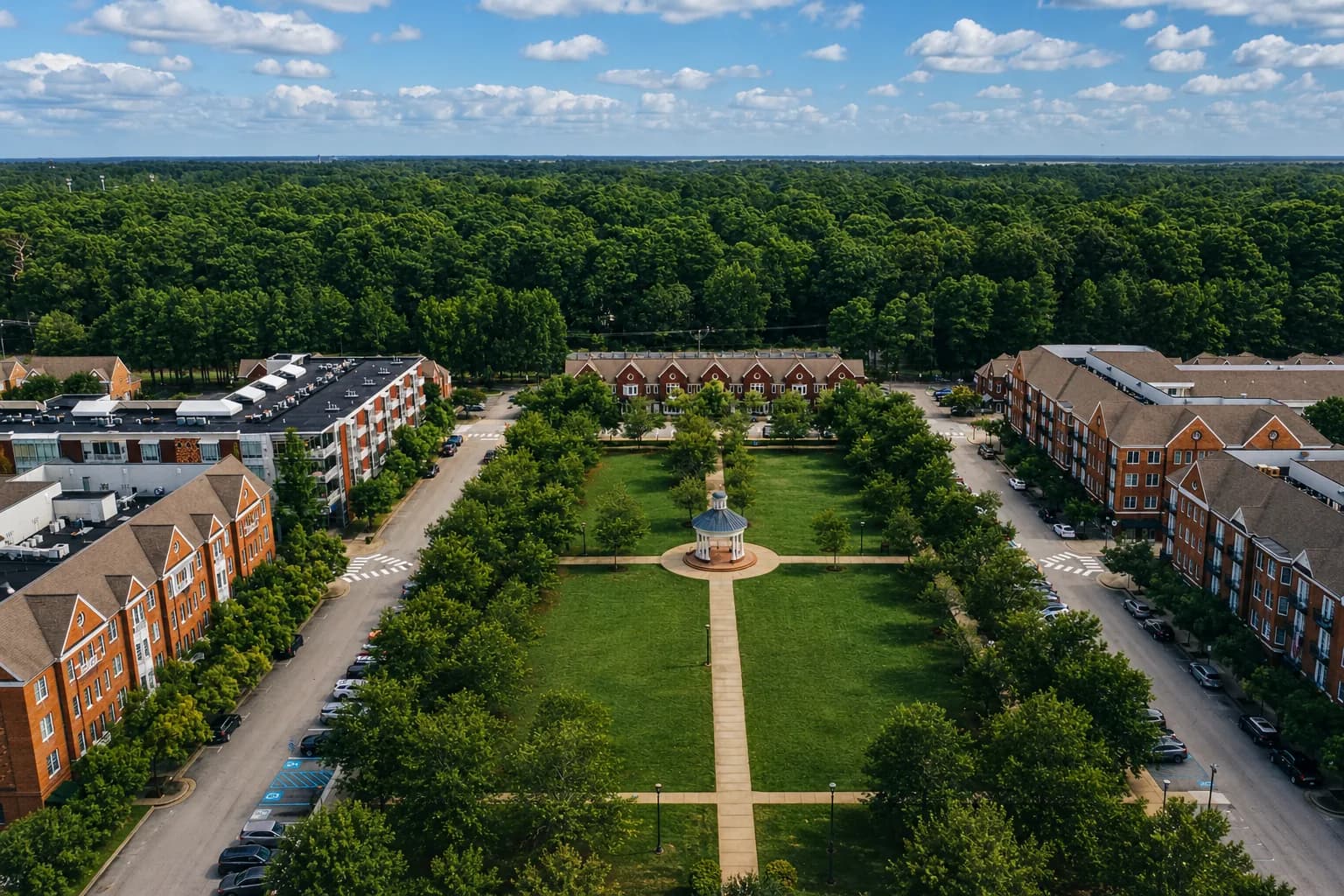Walkable streets and town center in Port Warwick, Newport News