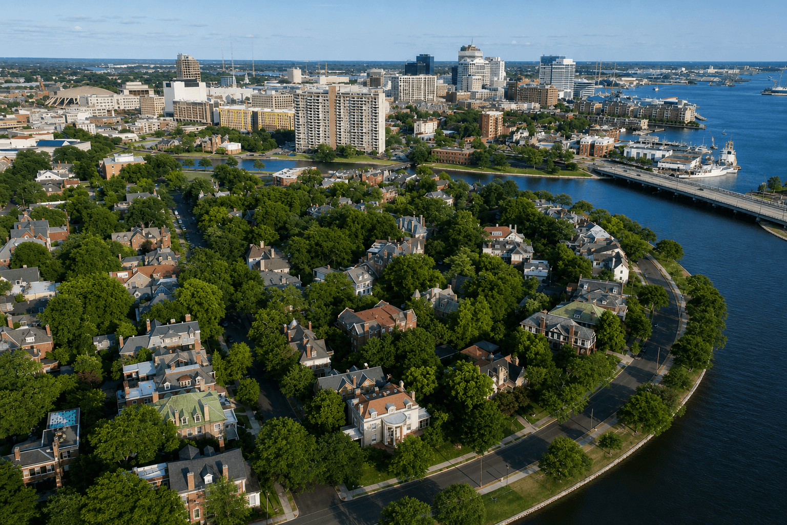 Historic tree-lined street in Ghent, Norfolk, Virginia